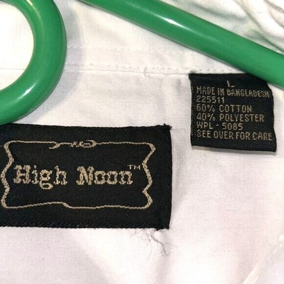 High Noon Western Shirt Long Sleeve Snap Button Aztec Embroidery White L Cotton - Picture 3 of 5